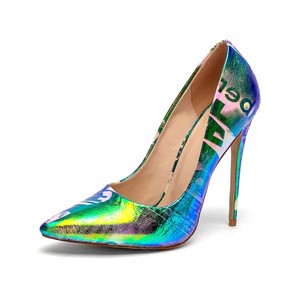 Scarpe eleganti da sera con stampa fluorescente <span class=keywords><strong>argento</strong></span> <span class=keywords><strong>tacco</strong></span> <span class=keywords><strong>basso</strong></span> più comode della marina - Product Image 6