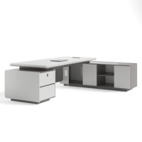 Escritorio Ejecutivo Moderno de Lujo con Gabinete Lateral, Silla de Cuero y Estantería para Libros, para Directores Ejecutivos y Gerentes, Muebles de Oficina Comerciales
