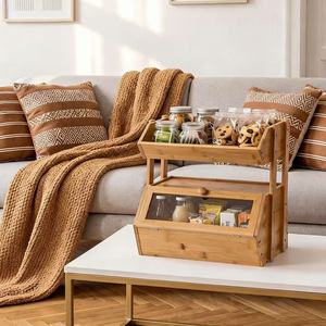 Wooden Storage Rack With Lid 16inch 2-Tier Kitchen Fruit <b>Vegetable</b> Organizer Living Room Snack Box Bread Container - Product Image 3