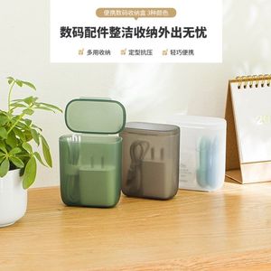 Portable Cable Storage <b>Box</b> Rectangle Covered Multi Functional Desktop Organizer Gray Dark Green <b>White</b> Solid Color - Product Image 3