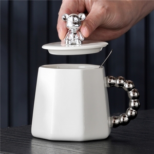 แก้วเซรามิคลายหมีน่ารักพร้อมส่ง แก้วกาแฟร้อน แก้วกาแฟพร้อมฝาและช้อน - Product Image 1