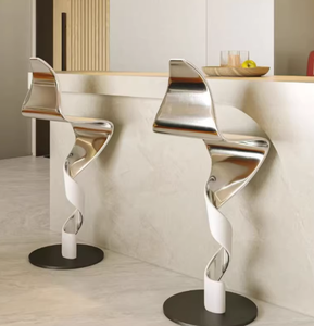 Tabouret haut de bar décontracté en acier inoxydable avec dossier, style design commercial moderne et artistique, pour comptoir d'accueil - Product Image 1