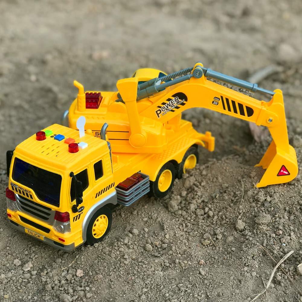 CamióN De FriccióN con Tractor De ExcavadoraJuguete De ConstruccióN Push and Go para NiñOs Y NiñAs con Luces Y Sonidos