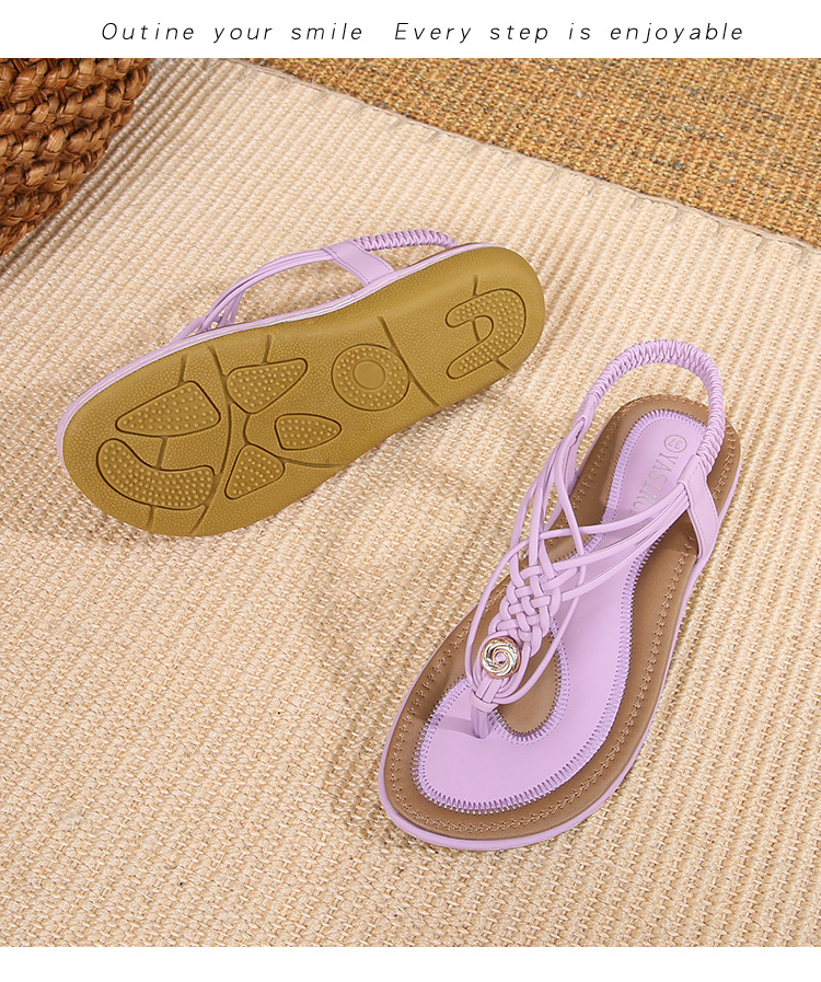 2022 New Fashion Bohemian Sandals Women's Cross-border Braided Large Size Summer Flat Shoes