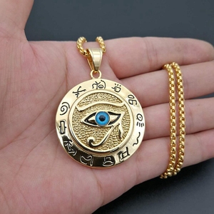 Moda occhio egiziano di Horus in acciaio inossidabile ciondolo di gioielli demone occhi malvagi Hiphop collana per donna uomo - Product Image 2