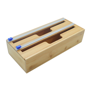 2 In 1 Plastic Wrap Aluminum Foil Wax Paper Roll Tin Foil Dispenser Organizer Holder Bamboo with Cutter for kitchen