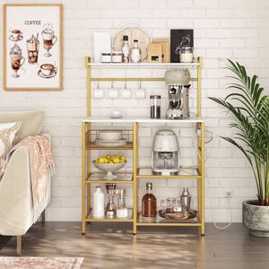 Support <span class=keywords><strong>de</strong></span> <span class=keywords><strong>boulanger</strong></span> moderne blanc/or, prise <span class=keywords><strong>de</strong></span> courant pour micro-ondes, panier pour cuisine, station <span class=keywords><strong>de</strong></span> café et bar, plat <span class=keywords><strong>de</strong></span> service, bol pour nourriture - Product Image 6