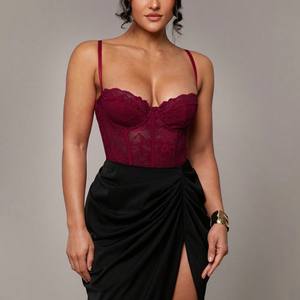 Gaun musim gugur modis harga rendah korset renda menggoda dengan tali Panel renda Teddy Sheer Bodysuit serbaguna dan XS-L yang memesona - Product Image 3
