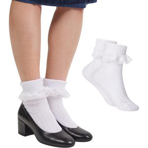 Chaussettes courtes en dentelle blanche pour femmes, style bavarois, en coton et fibre de bambou, tricotées - Product Image 1