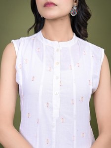 Kurti de Verano para Mujer, Estilo Étnico, Casual, de Algodón Puro, Estampado Floral, Sin Mangas, Cuello Mandarín, Corte en A, Venta al Por Mayor - Product Image 4