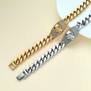 <span class=keywords><strong>Bracelet</strong></span> gourmette cubaine tête de mort en acier inoxydable avec strass carrés pour hommes et femmes, bijoux de luxe tendance, <span class=keywords><strong>Bracelet</strong></span> <span class=keywords><strong>Homme</strong></span> - Product Image 1