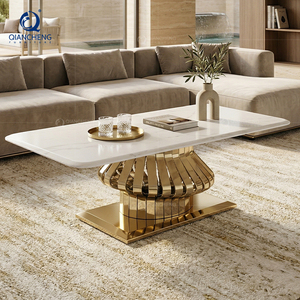 Mesa de Centro de Mármol de Lujo, Base de Acero Inoxidable Dorado, Mesa Moderna para Sala de Estar, Venta Directa de Fábrica - Product Image 2
