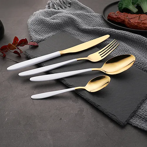 Paint Coloured Handle Spoon Fork Knife Set Red Blue Pink White Green Black Handle PVD Gold Coating Stainless Steel Cutlery Set