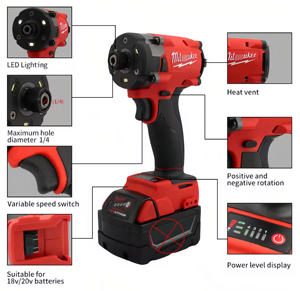 Máy vặn vít điện cầm tay <span class=keywords><strong>18V</strong></span>, thiết kế tay cầm chống trượt, không chổi than, 2600IPM, dụng cụ điện nhỏ gọn, máy vặn vít tác động tần số cao - Product Image 4