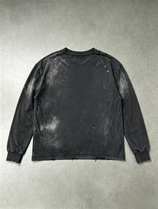 JME Men's <b>Long</b> Sleeve <b>T</b>-<b>Shirt</b> Oversized Washed <b>Black</b> Cotton Jersey Street Style O-Neck Letter Print - Product Image 2