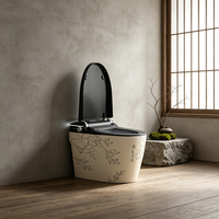 Toilette en céramique rétro avec motif floral de pivoine, WC monobloc de luxe à poser au sol pour salle de bain