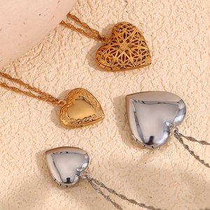 Collana con medaglione a cuore in acciaio inossidabile con colori oro e argento eleganti disegni delicati per le donne gioielli di moda per tutti i giorni - Product Image 5