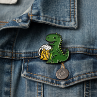 Broche en métal émaillé imitation dinosaure personnalisée avec pointes et boucles à capuchon en caoutchouc