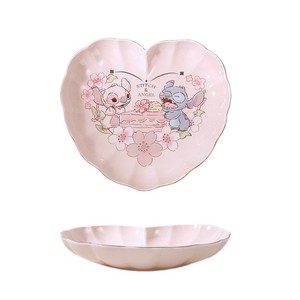 Juego de vajilla de cerámica con esmalte degradado de puntada <span class=keywords><strong>rosa</strong></span> de dibujos animados, diseño de Phnom Penh, placa de puntada en forma de corazón, portátil, reutilizable - Product Image 5