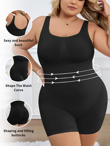 Combinaison gainante côtelée grande taille à col carré et dos en U, effet ventre plat et lifting des fesses, jambe courte, marque privée, vente en gros, OEM ODM Fajas - Product Image 1