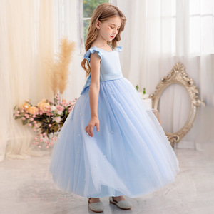 Girls Kid Long Beaded Bow Mesh Princess Gown Birthday Evening Piano Recital Runway Party Stage Performance Elegant <b>Dress</b> Costume - Product Image 4