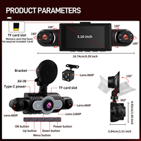 Caméra embarquée Podofo 3 pouces 1080P à 4 objectifs (4 caméras) pour voiture, enregistrement en boucle, vision nocturne, détection de mouvement, fournisseur en gros