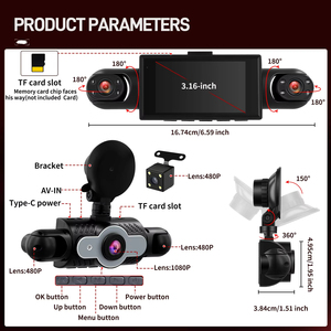 Podofo 3" Dash Cam 1080P 4 Lens <b>Camera</b>*4 Front and Side Car DVR Loop Recording Night Vision <b>Motion</b> Detection Bulk Supplier - Product Image 5