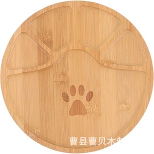Assiette en bambou en forme de patte de chat pour enfants, plateau rond en bois pour servir des collations avec motif de patte. - Product Image 3