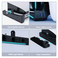 Soporte Horizontal RGB Honcam para Consola Slim, Accesorios con 2 Puertos USB Hub y Base de Carga para Consola Playstation 5 Slim
