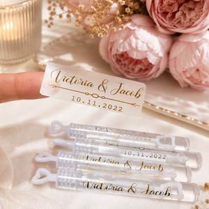 Etiquetas para Recuerdos de Boda, Personalizadas con Nombre y Fecha, Adhesivos de Vinilo Impermeables, Adhesivo Transparente, Regalos para Invitados, Plantillas Elegantes, Florales - Product Image 1