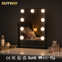 Miroir de maquillage rectangulaire noir Hollywood6 avec 6 ampoules LED, musique Bluetooth, éclairage et charge sans fil, miroir HD