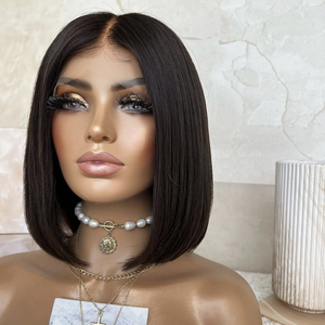 Perruque courte de 12 pouces, coupe bob, nœuds blanchis, cheveux humains vierges Remy, cuticule complète, <span class=keywords><strong>film</strong></span> HD, dentelle invisible, perruques à dentelle frontale - Product Image 3