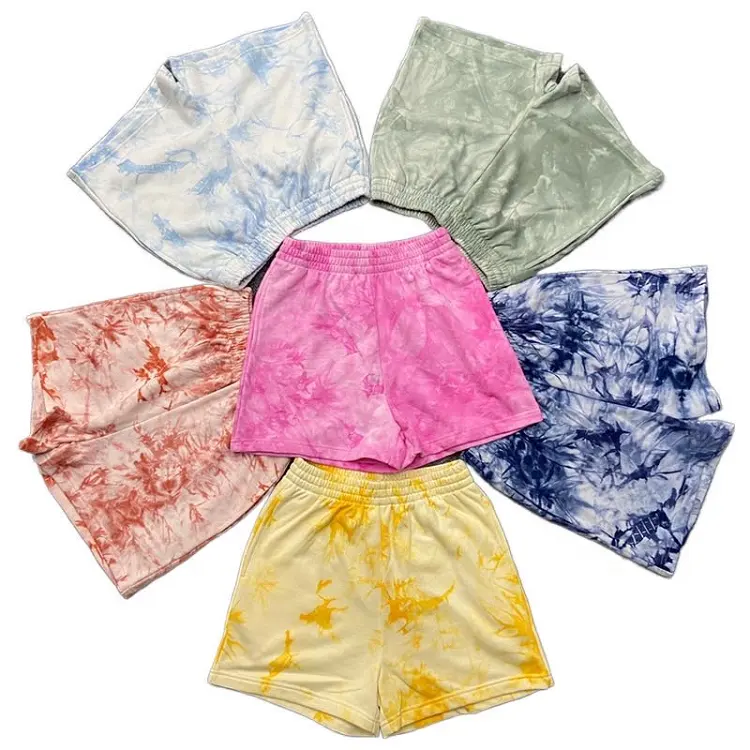 2022 Sommer neues Design Streetwear Baumwolle Fleece Terry Frauen bequeme Tie Dye Shorts für Gym Workout Tie Dye Jogging Shorts