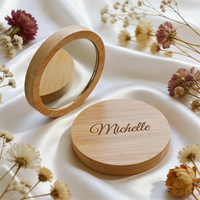 Miroirs de maquillage de poche en bois avec logo personnalisé, miroirs ronds portables écologiques en bambou, petit miroir cosmétique de beauté