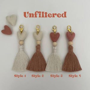 Boho Macrame พวงกุญแจ<span class=keywords><strong>หัวใจ</strong></span>สำหรับกระเป๋ารถยนต์,อุปกรณ์เสริมพวงกุญแจพู่ห้อยจี้ของขวัญสำหรับเธอ - Product Image 6