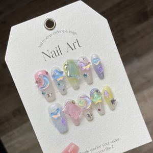 <span class=keywords><strong>Uñas</strong></span> postizas largas tipo ataúd con arte celestial de ensueño, dijes 3D de luna, estrellas y mariposas, estilo fantasía de alta gama, venta al por mayor - Product Image 1