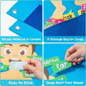 Kit interactif d'apprentissage précoce pour enfants d'âge préscolaire : Tableau d'histoires sur les parties du corps en feutre, enseignement éducatif des organes humains, rangement inclus - Product Image 2
