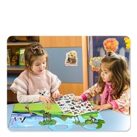 Livre d'autocollants réutilisables Portable Animal World pour enfants, livre d'activités avec autocollants en relief sur les animaux sauvages de la jungle, jouet de voyage silencieux pour la maternelle