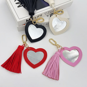 Cartoon Heart-shaped Leather Makeup Mirror Keychain Accessories Single-sided High-definition PU Creative Gifts