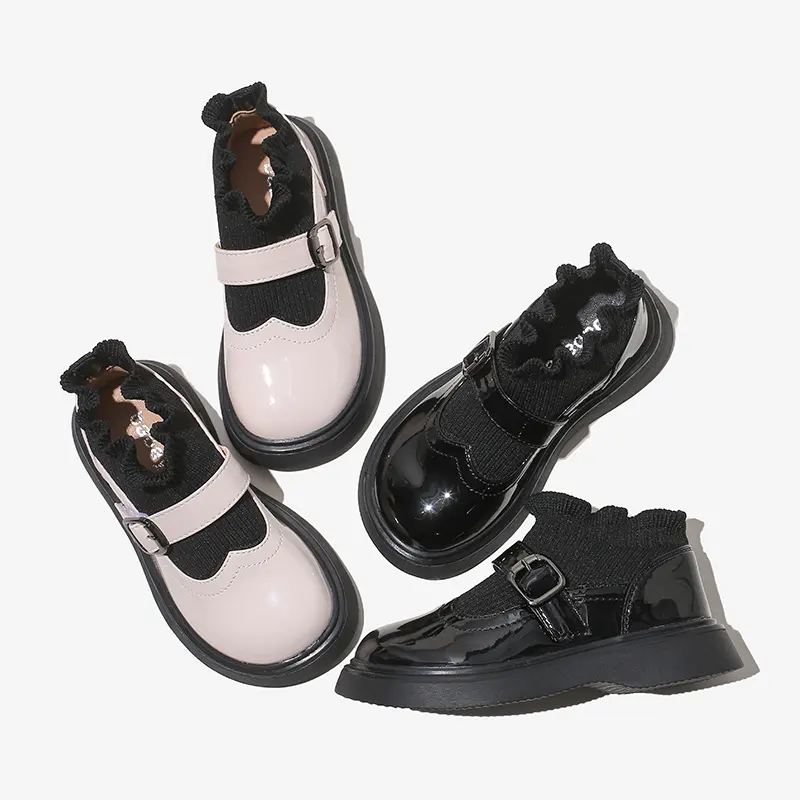36620 HUANQIU Fashion Flat Anti-slippery Microfiber Kids Mary Jane Shoes