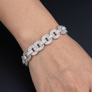 925 Sterling <b>Silver</b> Moissanite Cuban Link <b>Bracelet</b> Iced Chain <b>Bangle</b> Round Brilliant Unisex for Engagement Wedding Party - Product Image 1