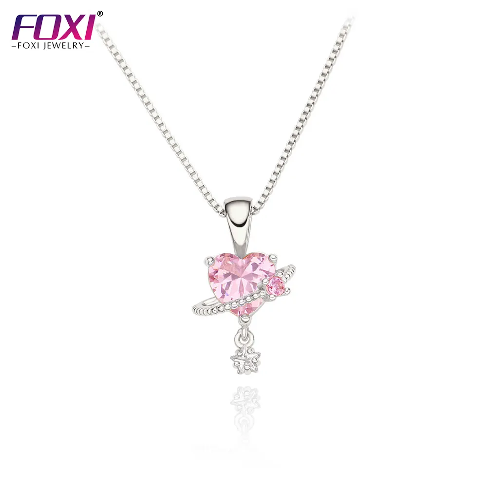 foxi Jewelry fashion jewelry necklaces Love Zirconia Pendant 18K gold plated Sweet Girl Pink Heart Necklace for women