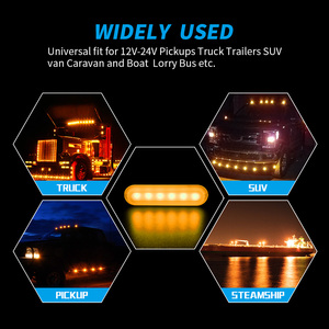 ไฟฉุกเฉินแบบแฟลช 12/24V สำหรับรถบรรทุก ไฟสีเหลืองอำพันสำหรับรถกู้ภัย ไฟ LED 6 ดวง แถบไฟสีส้มสำหรับติดตั้งบนกระจังหน้า ไฟกระพริบสำหรับกรณีรถเสีย - Product Image 5