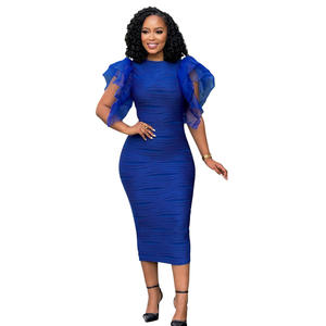 Robe <span class=keywords><strong>africaine</strong></span> pour femmes à volants, manches courtes, rayée, longueur genou, streetwear, vestidos, soirée en boîte de nuit, chic, moulante, décontractée - Product Image 6