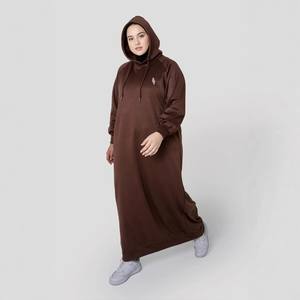 Maxi cappotto mussulm Activewear giacca elegante Jilbab un pezzo modesto felpa con cappuccio Abaya cotone marrone modesti trench - Product Image 1