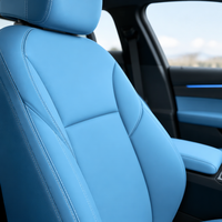 Cuero Sintético PU ANABA 9801 Azul Cielo con Acabado Liso y Revestimiento Cepillado para Asientos de Auto y Revestimiento Interior