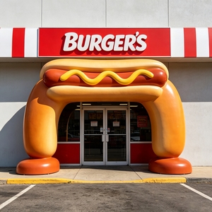 Arco Decorativo Gigante de FRP con Forma de Hot Dog F106, Escultura para Entrada de Tienda de Comida Rápida, Arco Resistente al Viento, Estatua Emblemática de Fibra de Vidrio - Product Image 1
