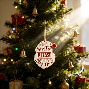 Adornos Decorativos Navideños de Madera con Diseño de <span class=keywords><strong>Santa</strong></span> Claus 'Por Favor, Deténgase Aquí' (Estilos Rojo/Blanco) - Product Image 6