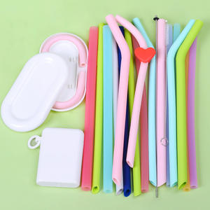 مخصص على شكل طويل سيليكون القش Bpa الحرة الشرب القش قابلة لإعادة الاستخدام قابلة للطي شفاطات للشرب مع القضية - Product Image 3