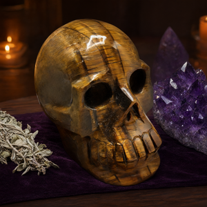 Cráneo en piedra de ojo de tigre natural - reiki/chakra/curación - artesanía con cristales - peso 434 g (0.95 lb) y 3 pulgadas - Product Image 3